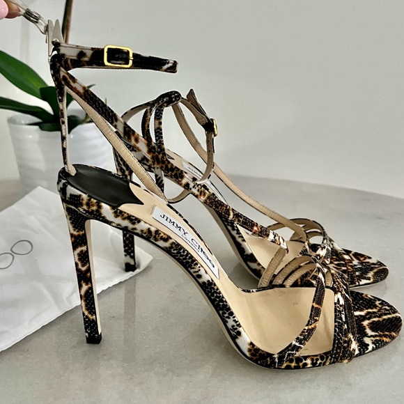 ♦️SOLD♦️Jimmy Choo Tesca 100 Snakeskin-Print Sandals EU39/US8 - Picture 2 of 6